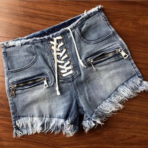 Europa en Amerika vrouwen Zomer mode Flash lace up jeans shorts vrouwelijke vintage rits pocket denim shorts l731