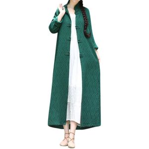 lente mode vrouwen grote omvang wilde lange mouwen patchwork linnen losse pocket bohemian retro warm print lange jas