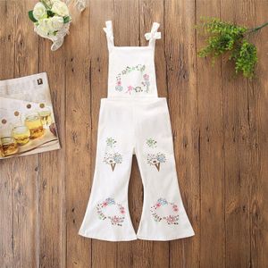Hoge Baby Kleding Meisje Bloemen Jumpsuit Broek Jarretel Broek Katoen Wit Afdrukken Kinderen Zomer Outfit 5P/L