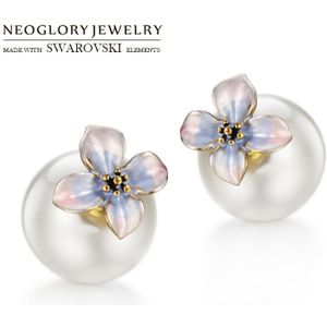 Neoglory Gesimuleerde Pearl &amp; Emaille Oorbellen Jassen Kleurrijke Bloem Stijlvolle Voor Dame Classic