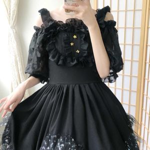 Lolita Jurk Zoete Leuke Japanse Sterren En Stof Lolita Fairy Zwart-witte Kleur Jsk Mouwloze Kawaii Jurk Prinses Vintage