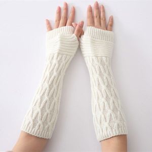 Winter Vrouwen Lange Vingerloze Mouwen Wanten Effen Zachte Warme Acryl Stretch Knit Half Vinger Arm Warmers Handschoenen C84