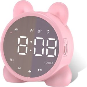 Kinderen Kids Bt Speaker Wekker Led Spiegel Screen Display Touch Sensor Draagbare Voor Slaapkamer Kinderen Slaap Nachtkastje Timer