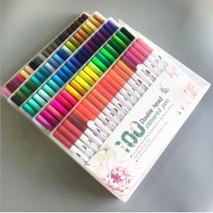 24/36/48/60/80/100Pcs Graffiti Tekening Schilderen Double Headed Dual-Tip borstel Markeerstift Set Aquarel Gekleurde Pennen Briefpapier