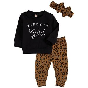 Infant Kids Baby Meisjes 3Pcs Outfit Sets Lange Mouw Brief T-shirt Luipaard Broek Hoofdband Lente Herfst Kleding