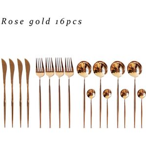 4/16Pcs Goud Zilver Servies Bestek Set Spiegel Steak Messen Vork Lepel Diner Bestek Roestvrij Staal servies