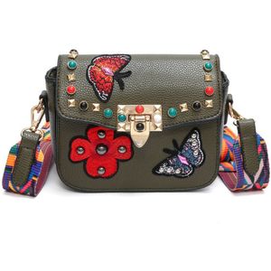 Zomer Mode Vrouw Lederen Lock Kleine Klinknagel Vlinder Bloem Borduren Crossbody Tassen Schoudertas Satchel Vrouwen Messenger Bags