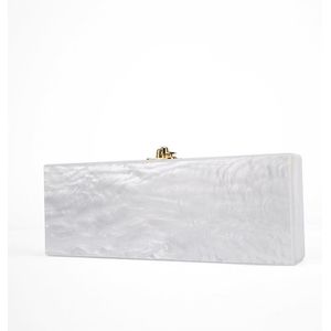 Witte Parel Lange Size Acryl Box Clutch Bag Met Spiegel Binnen Gold Hardware Handgemaakte Parel Wit Avond Acryl Zakken