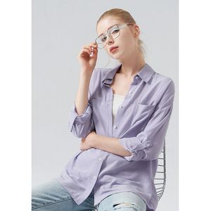 Toyouth Vrouwen Classic Shirts Eenvoudige Casual Borduren Tops Solid Lange Mouwen Kraag Blouse