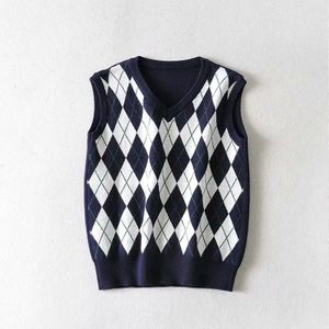 Koreaanse Argyle Plaid Gebreide Trui Vest Vrouwelijke Engeland Preppy Stijl Kleding V-hals Casual 90S Jumpers Herfst Knitwear