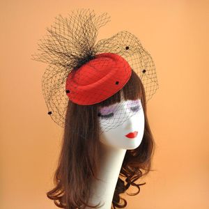 Zwarte sluier hoed top vintage wollen hoofdtooi vrouwelijke hoed bruiloft hoeden voor vrouwen elegante top cap bunker fascinators elegante caps