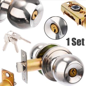 1Set Rvs Ronde Bal Privacy Sliver Deurknop Set Badkamer Handvat Slot Met Sleutel Deur Hardware