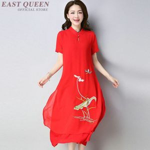 Jurken Zomer Moderne Chinese Jurk Cheongsam Qipao Mandarijn Kraag Overgooier Gewaad Vintage Femme Vietnam Jurk TA1705