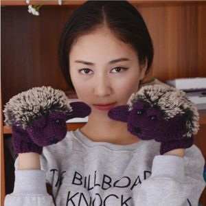Mooie Cartoon Winter Handschoenen Voor Vrouwen Knit Warm Handschoenen Egel Verwarmde Villus Pols Wanten G24