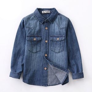 Kung Fu Mier Lente Herfst Casual Volledige Mouw 100% Katoen Kinderen Denim Shirt 4-12year Turn-Down Kraag jongen Overhemd