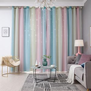 100X250Cm Romantische Regenboog Kleur Sheer Gordijn Meisje Kids Slaapkamer Volledige Verduisterende Gordijnen Hollow Star Gordijn Thuis decor