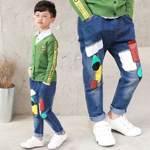 Originele Jongens Jeans Lederen Patch Kids Denim Broek Unieke Kinderen Kleding Broek Bedelaar Kleding Hoogte 120-160cm