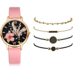 Lvpai 5Pcs Set Vrouwen Horloges Armband Zwart Dames Armband Horloge Casual Lederen Quartz Horloge Klok Relogio Feminino