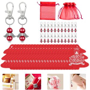 Angel Sleutelhanger Gunsten Set Omvat 24Pcs Angel Parel Sleutelhangers & 24 Stuks Rode Organza Tassen & 24pcs Vrolijk Kerstfeest Tags