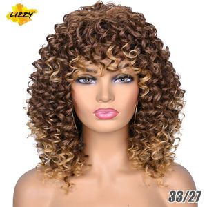 14Inch Kort Haar Afro Kinky Krullend Pruiken Met Pony Voor Zwart Wit Vrouwen Ombre Lijmloze Natuurlijke Krullend Bob Pruik hoge Remperature