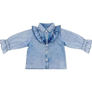 Lente Herfst Meisjes Blouse Baby Denim Shirt Kinderen Tops Kinderen Mode Kleding Streetwear Ruche Kraag Geplooide Manchet 1 Tot 7 jr