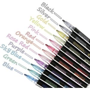 Overzicht Metallic Markers, dubbele Lijn Magic Shimmer Verf Pennen Set Van 12 Voor Kids Volwassenen Tekening Art Handtekening Coloring # Yg