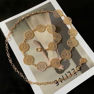 Elegante Ronde Metalen Riem Voor Vrouwen Retro Goud Zilver Gesneden Hollow Out Chain Lange Riemen Jurk Decoratieve Lady Tailleband