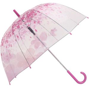 Showersmile Vrouwen Paraplu Transparante Sakura Romantische Roze Apollo Paraplu Semi Automatische Lange Handvat Parapluie Transparant