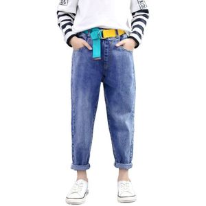 Girl 'S Denim Broek Kinderen Jeans 4-14 Jaar Oud Koreaanse Riem Voor Jeans Mode Hoge Taille Vintage jeans Meisje Harem Jeans