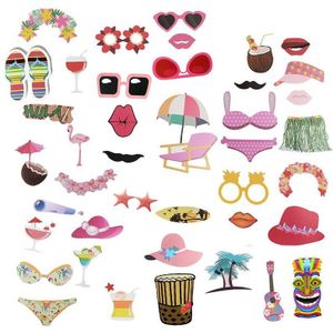 60 stks/partij Luau Photo Booth Props Hawaii Papier Seaside Hoed Hula Bikini Photobooth Props Zomer Strand Zwembad Party Decor Zonnebril