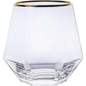 Creatieve Zeshoekige Kristallen Glazen Beker Geometrische Transparante Diamant Mok Golden Rim Slijtvast Antislip Thuis Bar Drinkware