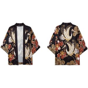 Gonthwid Harajuku Japanse Kranen Kersenbloesems Bloemenprint Kimono Vest Shirts Streetwear Heren Zomer Casual Jakcets Tops