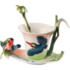 Aankomst Bamboe Vogels Koffie Cups Met Lepel Melk Ontbijt Cup Met Schotel 3D Bone China Keramische Drinkware Beste Liefhebbers