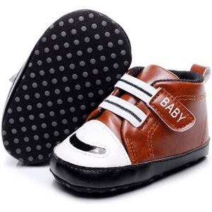 Casual Baby Sneakers Brief Print Anti-Slip Pu Lederen Prewalker Gym Schoenen Voor Jongens Grijs/Bruin/Koffie