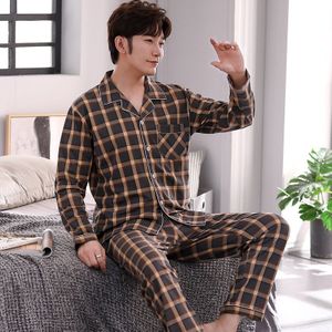 Xizou Mannen Pyjama Sets Katoenen Pyjama Nachtkleding Nachtkleding Voor Mannen Lange Mouw Gedrukt Gestreepte Casual Night Nachtkleding Pijama