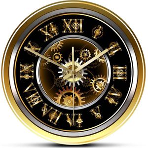 Clockwork Steampunk Stijl Modern Wandklok Voor Slaapkamer Huisinrichting Vintage Romeinse Cijfers Gouden Gear Gedrukt Wandklok