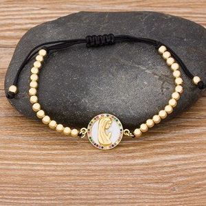 Gouden Ketting Virgin Mary Charm Armbanden Voor Vrouwen Cz Kristal Kralen Armband Handgemaakte Verstelbare Religieuze Sieraden