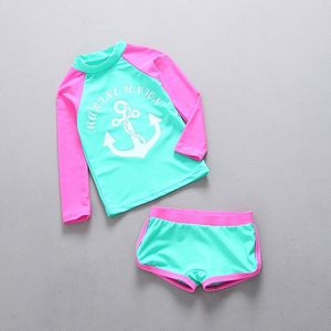 Peuter Meisje Badmode Zwemmen Pak Meisjes Twee Stukken Afzonderlijk Rash Guards Anker Print Contrast Kleur Beach Wear Badpak