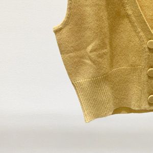 100% Wol Brief Geborduurde V-hals Knit Vest Vrouwen Mouwloze Geel Gebreide Trui Top