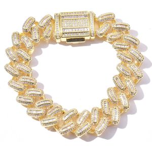 15Mm Baguette Zirkoon Miami Cubaanse Link Armband Enkelbanden Zirkoon Charm Iced Out Hip Hop Sieraden Goud Zilver Kleur Voor mannen Vrouwen