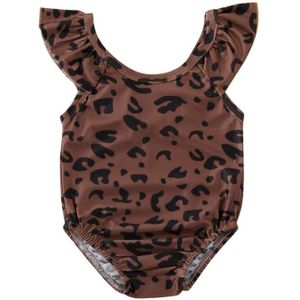 Baby Girls Bikinis Summer Leopard Printed Ruffles Backless Bikinis One Piece Swimwear Swimsuit Children Bathing Suit