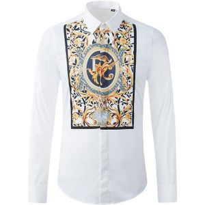 Slim Shirt Mannen Trendy Retro Palace Style Gedrukt Kleding Heren Shirts Lange Mouwen Slim Katoenen Shirts Voor Mannen Plus size Camisas