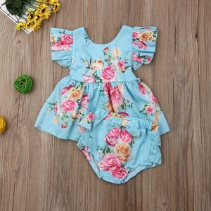 Leuke Peuter Kid Baby Meisje Korte Mouw Bloemen Party Pageant Jurk Top + Broek Set