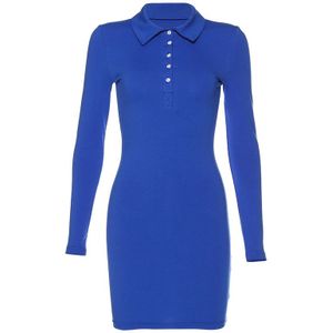 Shestyle Polo Kraag Blauwe Jurk Vrouwen Slim Schede Button Lange Mouwen Zwart Mini Solid Dress Lady Outfit Lente