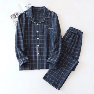 Mannen Lange Mouwen Broek Pyjama Katoen Crêpe Plaid Pyjama Set Heren Lounge Wear Zachte Losse Nacht Pijamas Homewear nachtkleding