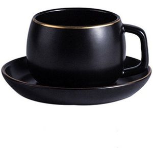 Keramische Kopje Koffie en Schotel Zwart Gepigmenteerde Porselein Thee Cup Set met Rvs 304 Lepel Thuis Restaurant Kantoor Gebruik