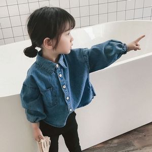 Meisjes Shirt Boog Casual Shirt Denim Shirt Kinderkleding Meisje Blouse Lange Mouw