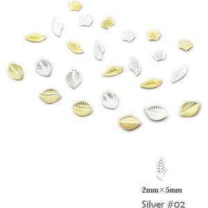 50Pcs Goud Zilver Blad Klinknagel Onderdelen Decoratie Japanse Stijl Metalen Studs Sieraden Charm Diy Nail Art Accessoires