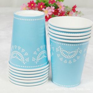 12Pcsbirthday Party Servies Baby Jaar Oude Kinderen Verjaardagsfeestje Blauw Kant Papier Cup Wegwerp Beker