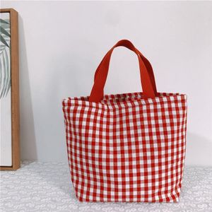 Katoen Plaid Draagbare Lunch Tas Verdikte Warm Houden Kinderen School Lunch Zakken Picknick Voedsel Opbergtas Koreaanse Vrouwen Kleine Handtas